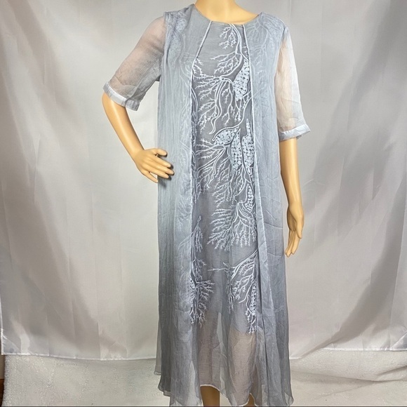 Floryday Maxi Dress Gray Embroidered Layered - Picture 1 of 5